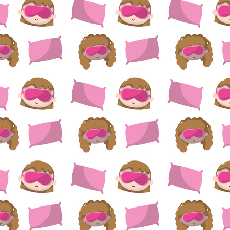 Girls head with sleep glasses and pillow backgroundのイラスト素材