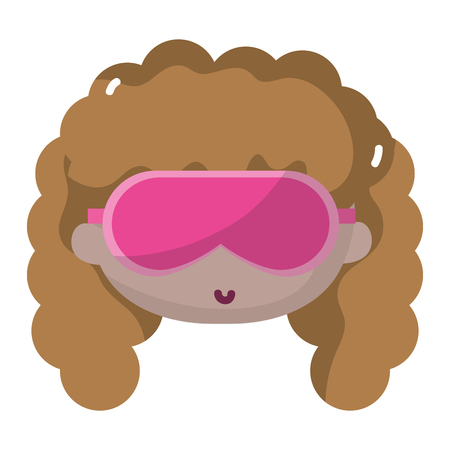 Girl head with hairstyle and sleeping glassesのイラスト素材