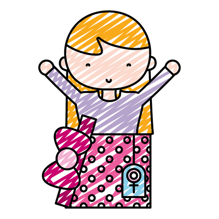 Cute woman inside gift box in doodle illustration.のイラスト素材