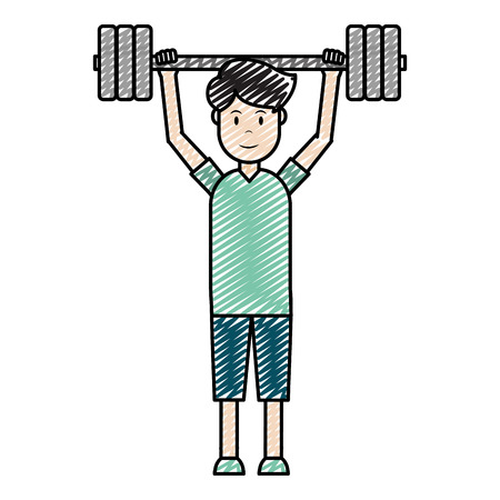 Doodle man with sport clothes and weight up.のイラスト素材