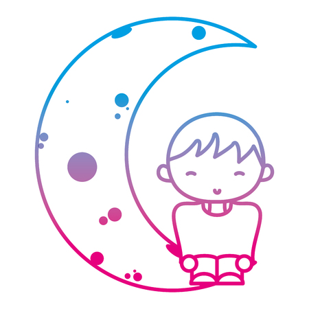 Degraded line boy with casual clothes seating in the moonのイラスト素材