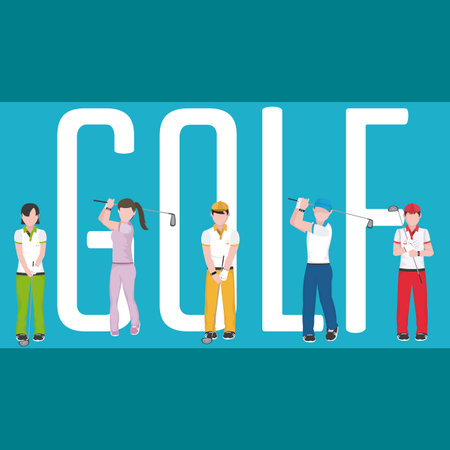 Golf players team over blue striped background with balls vector illustration graphic designのイラスト素材