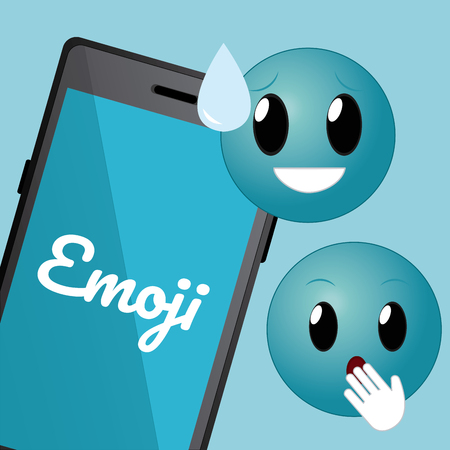 Cute rounds emojis with smartphone cartoons vector illustration graphic designのイラスト素材
