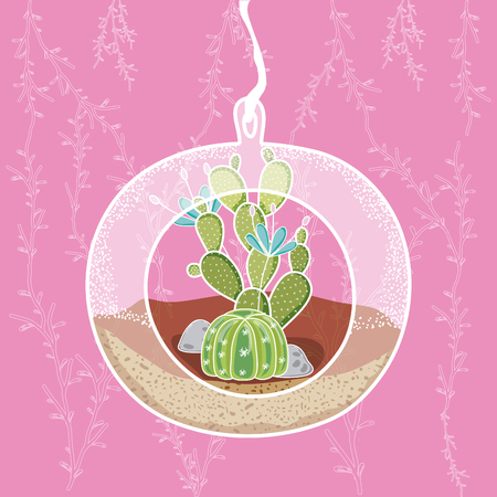 Garden hanging in crystal glass over pink backgroundのイラスト素材