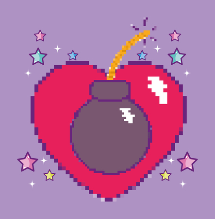 Pixelated videogame heart with bombのイラスト素材