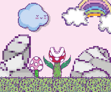 Pixelated videogame scenery