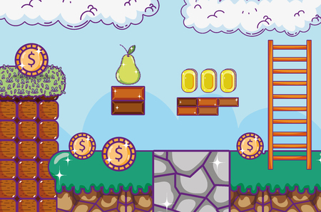 Pixelated retro videogame sceneryのイラスト素材