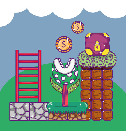 Pixelated retro videogame sceneryのイラスト素材