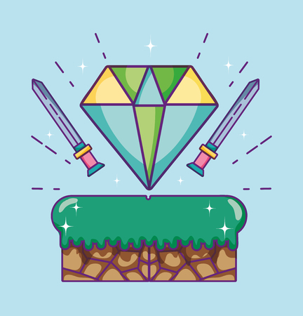 Pixelated retro videogame sceneryのイラスト素材