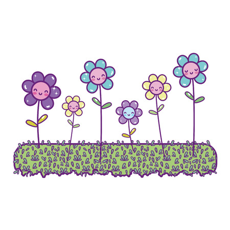 Video game happy flowers plant and grass graphic sceneのイラスト素材