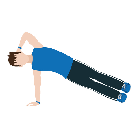 Fitness man side planks trainingのイラスト素材