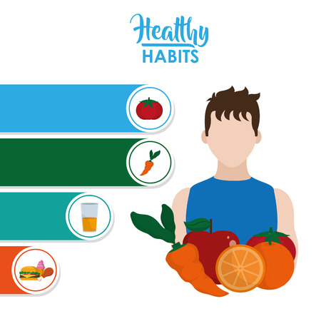 Male with healthy habits cartoon concept vector illustration graphic designのイラスト素材