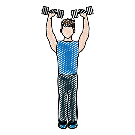 doodle athlete man training with sport clothes vector illustrationのイラスト素材