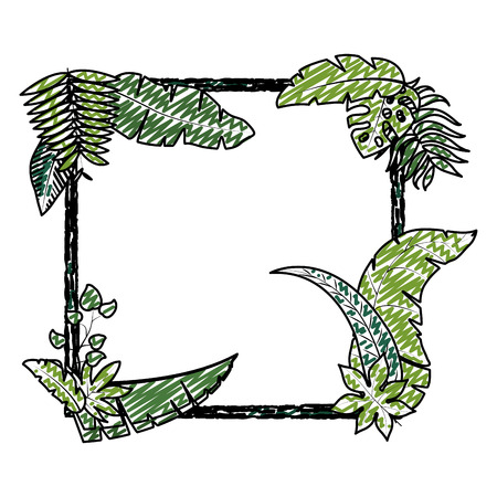 doodle square natural plant leaves decoration vector illustrationのイラスト素材