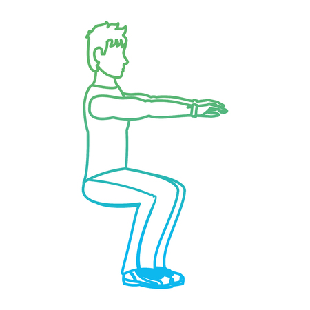 Degraded line fitness man doing squatsのイラスト素材
