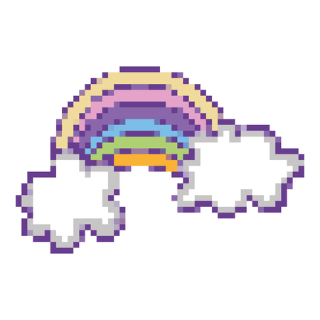 pixel clouds with rainbow game weatherのイラスト素材