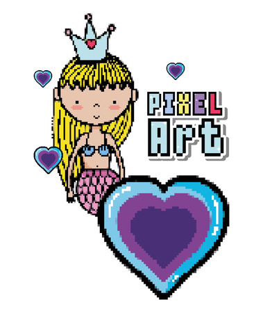 Pixel art cute mermaid princess vector illustration graphic designのイラスト素材
