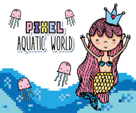 Pixel art cute mermaid princess vector illustration graphic designのイラスト素材