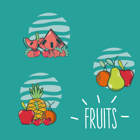Set of fruits cartoons collection vector illustration graphic designのイラスト素材