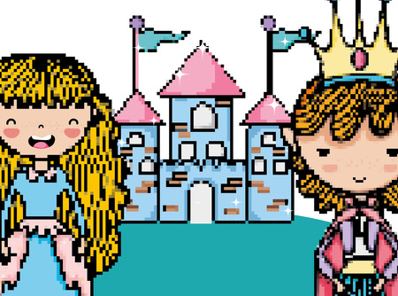 Pixelated video game fantasy scenery cartoons vector illustration graphic designのイラスト素材