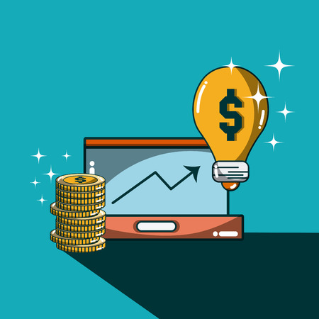 Briefcase open with coins and idea vector illustration graphic designのイラスト素材