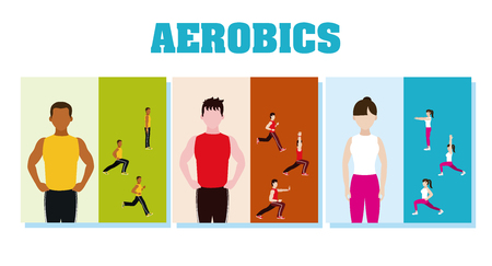 Fitness people and aerobics cartoons vector illustration graphic designのイラスト素材