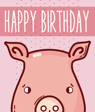 Happy birthday card with pig cartoon vector illustration graphic designのイラスト素材