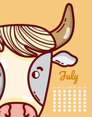 Bull and calendar cartoon conceptのイラスト素材