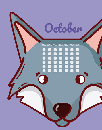 Wolf and calendar cartoon conceptのイラスト素材