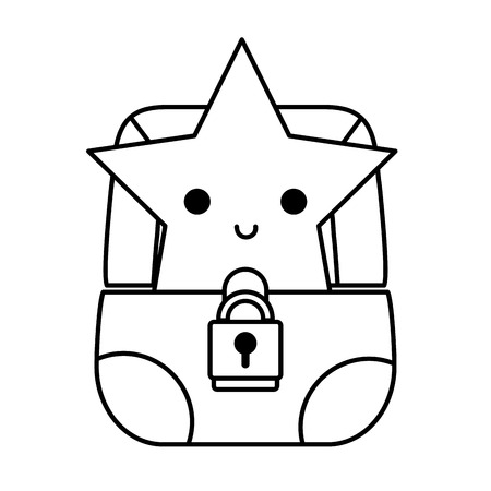 line happy star inside graphic chest and padlockのイラスト素材