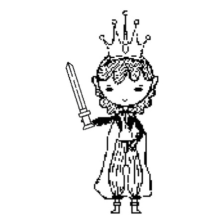 Line knight medieval warrior with sword and crown vector illustrationのイラスト素材