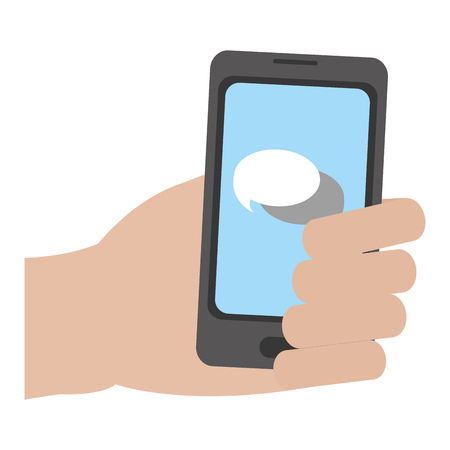 Hand with chat bubble inside smartphone technology vector illustrationのイラスト素材