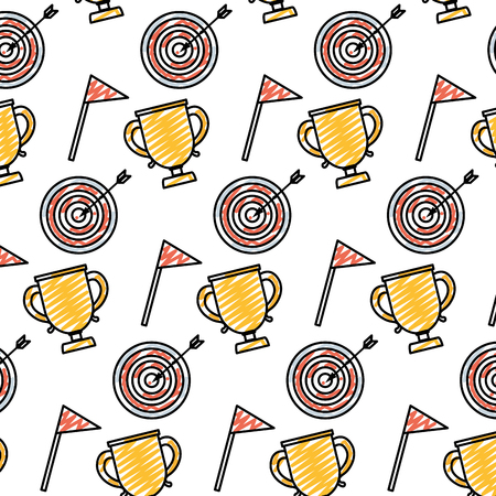 Doodle cup prize with dartboard and event flag background vector illustrationのイラスト素材