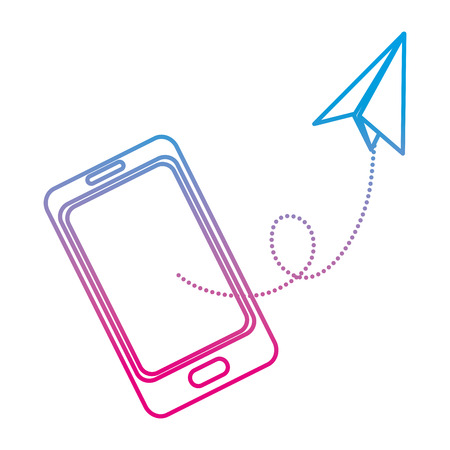 Degraded line smartphone technology communication with paper plane vector illustrationのイラスト素材