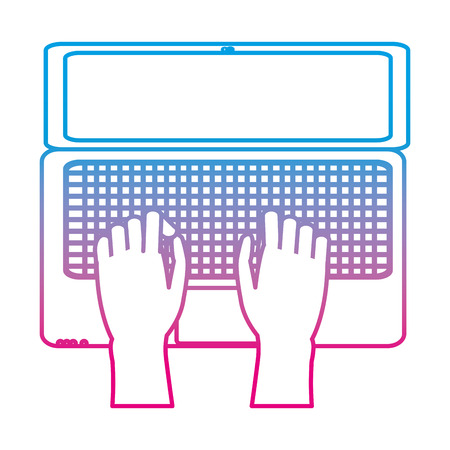 Degraded line hands with electronic screen laptop technology vector illustrationのイラスト素材