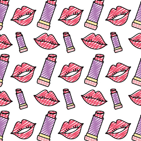 Doodle lipstiick makeup and fashion lips background vector illustrationのイラスト素材