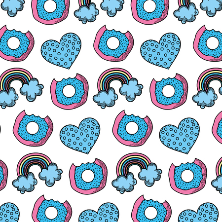 Color delicious donut and heart with points background vector illustrationのイラスト素材