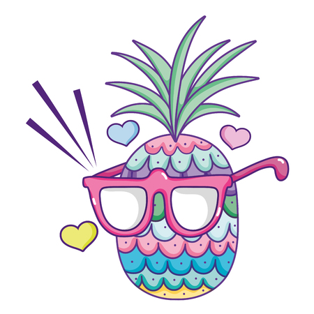 Tropical pineapple fruit with glasses and hearts vector illustrationのイラスト素材