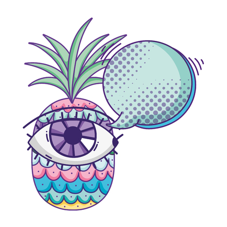 Pineapple fruit with eye and chat bubble vector illustrationのイラスト素材
