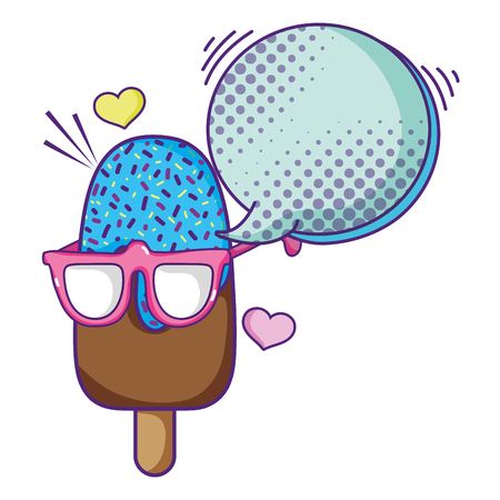 Chocolate ice lolly with glasses and chat bubble vector illustrationのイラスト素材