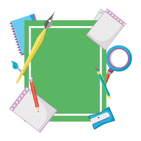Emblem with school creative utensils style vector illustrationのイラスト素材
