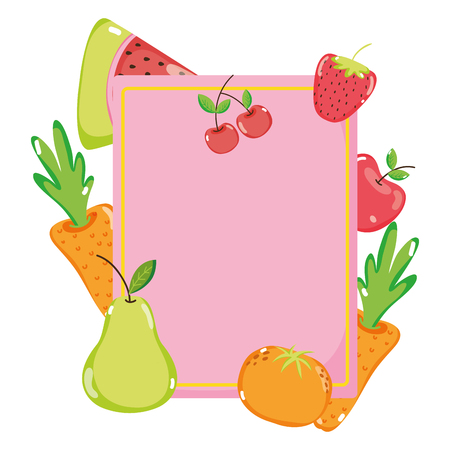 Emblem with fruits and vegetables nutrition style vector illustrationのイラスト素材