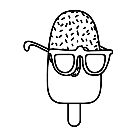 Line chocolate ice lolly with glasses style vector illustrationのイラスト素材