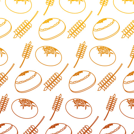 degraded line rolls and bagel breads with wheat plant backgroundのイラスト素材