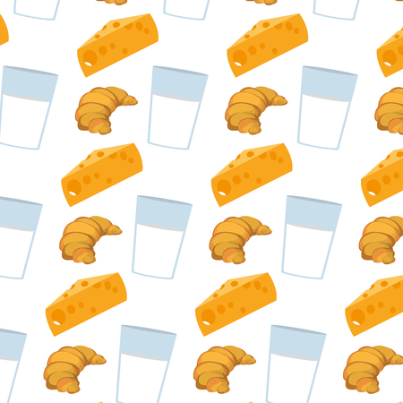 croissant bread with milk glass and cheese backgroundのイラスト素材