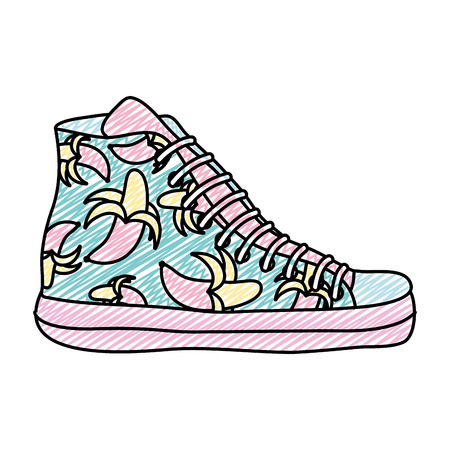 Doodle fashion sneaker shoes with bananas style vector illustrationのイラスト素材