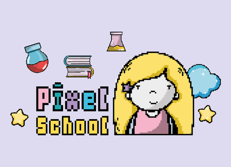 Pixel school art cartoons vector illustration graphic designのイラスト素材