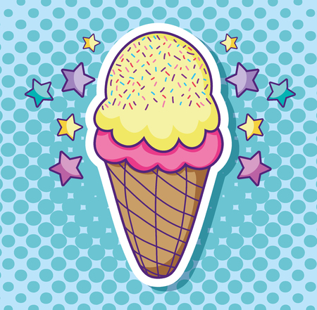 Ice cream pop art cartoon with stars colorful background vector illustration graphic designのイラスト素材