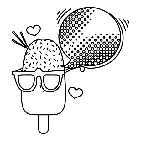 line chocolate ice lolly with glasses and chat bubble vector illustrationのイラスト素材