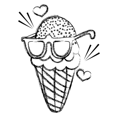 grunge ice cream with glasses style and hearts vector illustrationのイラスト素材